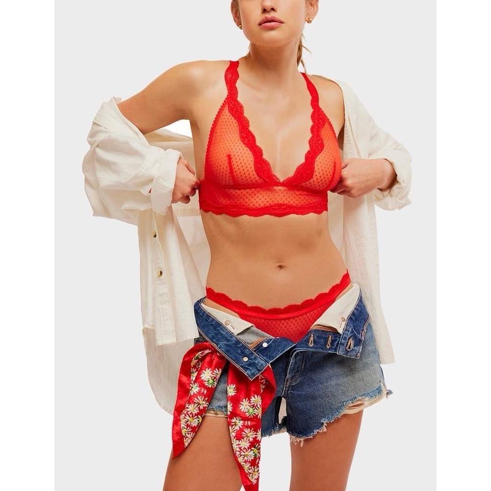 NWT Free People Fiery Red Intimately Midweek Bralette Bra Medium/M Lace
